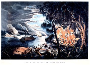 Lithograph by Currier and Ives. The Mississipi during the US civil war