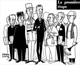 Caricature sur le gouvernement de De Gaulle, Pinay...