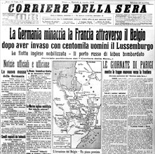Headline announcing the beginning of the war in the Italian newspaper 'Corriere della Sera'