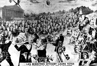 Les ministres offrant leur tête aux représentants du peuple, vers 1900