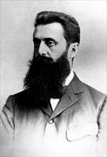 Portrait par N.P. Steinberg d'après une photo de E.M. Lillien. Herzl sur le pont de Bâle au 5ème congrès sioniste