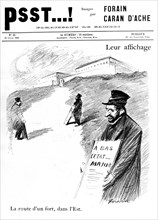 Antisemitic caricature by Caran d'Ache in "Psst...!". (during the Dreyfus Affair)