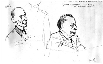 Jodl et Göring. Dessin exécuté pendant le procès de Nuremberg.