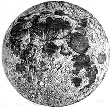 Map of the Moon. Engraving by Cl. Mellan (1598-1688)