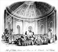 Auctioning of goods, paintings and slaves at the rotunda in New Orleans