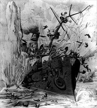 Le "Petropavlosk" torpillé. Mort de l'amiral Makharoff et de 600 marins russes. dans "Le Petit journal" du 24 avril 1904