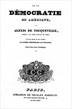 Frontispice d'un livre d'Alexis de Tocqueville "De la démocratie en Amérique"