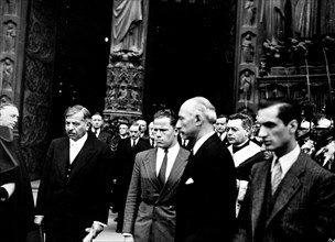 Vichy Government. Philippe Henriot's funeral at Notre-Dame, in Paris. Laval and Deat