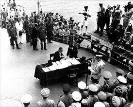 Japanese minister of Foreign Affairs signing the surrender of Japan (1945)