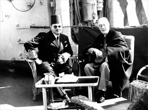 Rencontre du président Roosevelt et du roi Farouk d'Egypte après la Conférence de Yalta (1945)