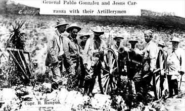 Révolution mexicaine. Le général Pablo Gonzalez et Jésus Carranza avec leur artillerie