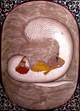 Indian miniature representing a couple, Vishnu and Lakohmi