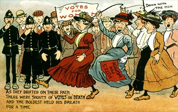 Caricature sur les suffragettes anglaises