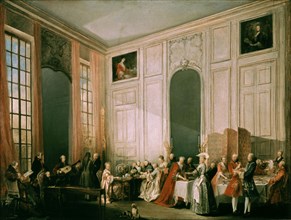 Barthélemy, Le Thé à l'anglaise servi dans le salon des Quatre-Glaces au palais du Temple à Paris en 1764