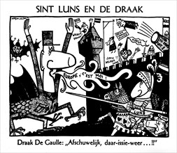 Caricature: Knight Luns facing the dragon De Gaulle
