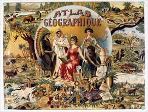 Atlas géographique montrant ce qu'on appelait à l'époque les 5 races.