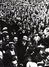 Strikers demonstrating in a steel factory in France in 1936
