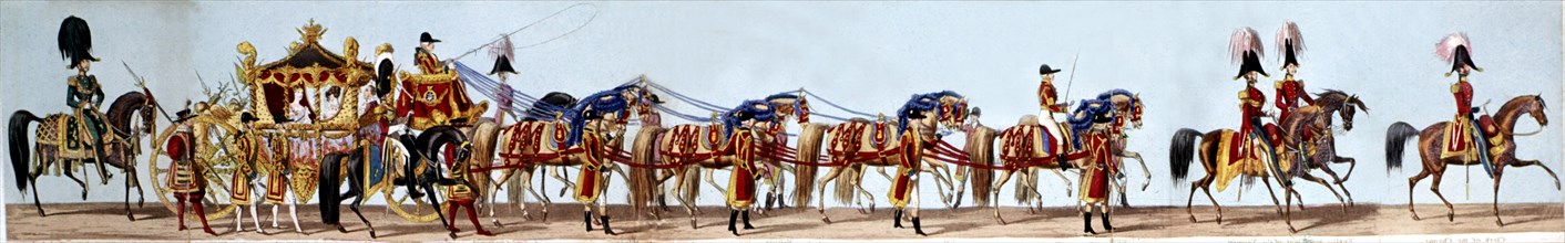 Parade for Queen Victoria's coronation. The queen's horse-drawn carriage
