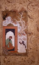Miniature persane : Jeune homme visitant un derviche