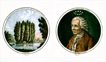 Médaillon et tombeau de Jean-Jacques Rousseau dans l'île des peupliers