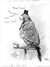 Satirical cartoon by Kirby about the Crash and the excess of taxes