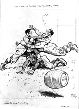 Satirical cartoon by Kirby issued at the time when parties where fighting about prohibition