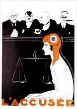 Drawing by Paul Iribe. 'The defendant'. Marianne judged by the great powers