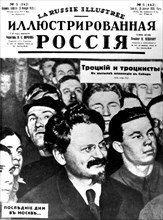Léon Trotsky among a group of Trotskyists. (his last days in Moscow) in "Russia illustrated",1928