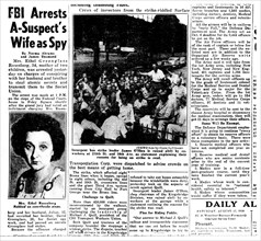 L'arrestation d'Ethel Rosenberg, le 11 août 1950, par le F.B.I., relatée par le "Daily News" de New York.