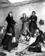 Louise Michel parlant à un groupe de communards. Peinture de Jules Girardet