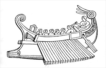 Three-rank Roman ship. in "Dictionnaire des antiquités grecques et romaines" by Daremberg and Saglio.