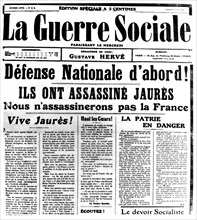 Front page of the newspaper "La guerre sociale". Assassination of Jean Jaurès