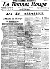 Front page of the newspaper "Le bonnet rouge". Assassination of Jean Jaurès