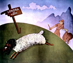 Dessin de Garetto. "Le lion n'était qu'un mouton" (1936)