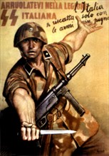 Dessin de Boccasile, affiche de propagande fasciste pour l'enrôlement dans la légion S.S. italienne (1943)