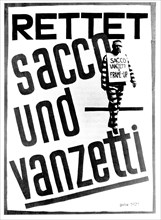 Max Gebhard (Ecole du Bauhaus). Affiche de protestation contre l'exécution de Sacco et Vanzetti (condamnés à mort en 1920, exécutés en 1927).