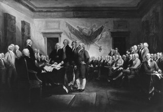 Signature de la déclaration d'indépendance des Etats-Unis le 4 juillet 1776.
