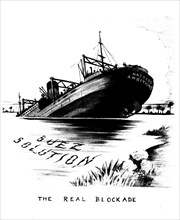 Caricature à propos de la nationalisation du canal de Suez par le colonel Nasser
