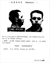 Police research card about Abane Ramdane, political leader of the revolution
