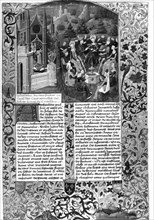 Miniature in "Le livre des 100 nouvelles", Une cour d'amour à Florence à l'époque de la grande peste