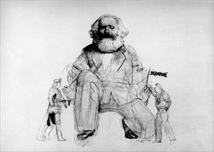 Propaganda poster by Pat Andrea for Solidarnosc. Karl Marx.
