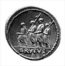 Pièce de monnaie (denier) représentant Brutus l'Ancien