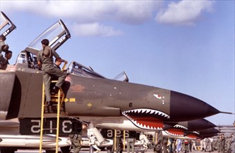 The U.S. Air Force Phantoms after their landing at Korat
