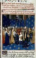 Miniature by Jean Fouquet. Chronicles of Saint-Denis. Coronation of Louis VIII and Blanche of Castille