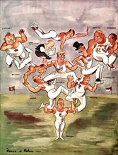 Satirical cartoon by Derso et Kelen about Czechoslovakia (1938)