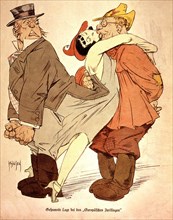 Caricature allemande. La France se jetant au cou de l'URSS en tournant le dos à l'Angleterre (1935)