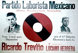 Affiche du parti travailliste mexicain appelant à voter pour sa liste de candidats (vers 1930)