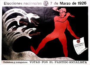 Affiche du parti socialiste appelant les citoyens et les travailleurs à voter pour le parti socialiste (1926)