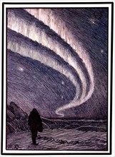 Dessin de Nansen au cours de son expédition au Groenland : une aurore boréale (1888)