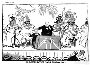 Satirical cartoon on Churchill and the colonial policy (March 1935)